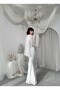 Lined Square Neck Maxi Long Premium Lace Dress with Scarf - 4