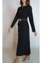 Women's Black Gold Button Belt Buckle Slit Midi Dress Yy101296 - 2