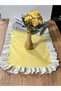 Ruffled Scalloped Floral Vintage Duck Linen Runner Yellow Decorative Cover 40X110