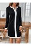 Women's Long Sleeve Round V Neck Striped Detail Modal Mini Dress - 2