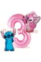 Lilo Stitch and Angel Balloon Set 3 Years Old 3 Piece Pink Number Balloon Birthday Party Set - 2