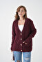 Women's V-Neck Button Closure Wool Blend Fleece-Lined Oversized Knitwear Cardigan 8641Sw - 4