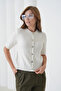 Women's Crew Neck Button Closure Wool Blend Glitter Knit Sweater 8643Sw - 5