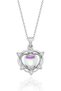 Stainless Steel Heart Pendant White Zircon Stone Aurora Glass Women's Necklace