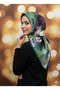 Silk-Look Emerald Green Crystal Scarf – Twill Stylish Design 90X90 - 4