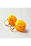Orange Plush Pompon Earrings – Gold Color Embroidered Hook, Lightweight and Stylish Gift (1 Pair-Small) - 4