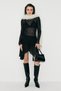 Verdades Women's Round Neck Tulle with Stone Detail Long Sleeve Transparent Stylish Black Blouse - 3