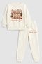 2026 New Year Santa Claus Christmas Printed Crew Neck Ecru Children's Tracksuit Bottom Top Set
