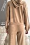 Soft Textured Modal Camel Top and Bottom Set Bottom Palazzo Sweatpants Trousers Top Crop Hoodie - 6
