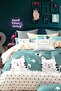Duvet Cover Set with Elastic Sheets Double Cute Cats Petrol - 2