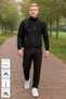 Black Stand Collar Tracksuit Set Seasonal Cotton Fabric Zipper Pockets Sportswear Set
