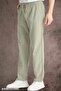 Summer Linen Trousers Raw Fabric Sweatpants Elastic Waist Unisex Comfortable Fit (Light Green) - 2