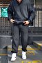 Men's Soft Textured Oversized Kangaroo Pocket Hooded Tracksuit Set - Home Wear - 4