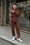 Brown Gily Zippered Hooded Sweatshirt-Sweatpants Women's Tracksuit Set - 3