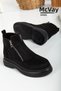 Lisa Ornamental Zippered Black Suede Stylish Women's Bootie
