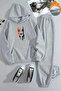 Unisex Artistic Face Printed Hooded Gray Tracksuit Set - Winter Embossed Fabric