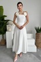 Women's Satin Strapless Neck Rose Accessory Design Strappy White Maxi Evening Dress 258 - 5