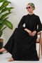 1627 Lace-Up Neck Modest Dress - Black