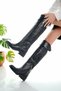 Icona Model Genuine Leather Black Long Over-Knee Curly Side Zippered Daily Women's Boots - 5