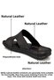 Genuine Real Leather Men's Slippers Lightweight Leather A Black - 5