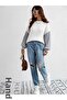 Colored Thessaloniki Knit Oversize White Women's Sweater Blouse with Sleeves - 4