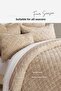 Quilted Velvet Bed Cover Set Double Supersoft 3 Pieces Soft Fiber Filled Dowry Box Beige - 4