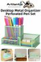 Desktop Metal Pen Holder Set 3-Piece Combo 1 Pack Mesh Perforated Pastel Colored Pen Holder Paper Holder Cube
