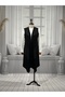 Women's Sevda Large Size Verev Glitter Asymmetrical Black Vest