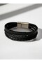 Men's Leather Bracelet - Handmade Genuine Leather - Black Leather Braided Leather and Rope Wrapped 4 Pieces - 5
