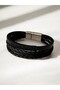 Men's Leather Bracelet - Handmade Genuine Leather - Black Leather Braided Leather and Rope Wrapped 4 Pieces - 4