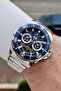 Navy Blue Lanyard Silver Color Automatic Calendar Men's Wristwatch