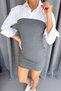 Shirt Collar Strapless Detailed Women's Dress - Gray - 3