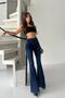 High Waist Flared Women's Leggings - Blue - 2
