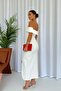 Madonna Collar Slit Detail 3 Color Dress - White - 4