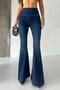 High Waist Flared Women's Leggings - Blue - 4