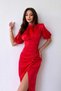 Gathered Satin Women's Dress - Pomegranate Flower - 4