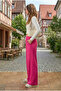 Women's Front Pleated Pocketed Wide Leg Trousers - Fuchsia - 8