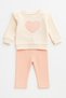 Baby Girl Heart Patterned Sleeve Detailed 2-Piece Top and Bottom Sweat and Sweatpants Set 3-6-9-12 Months - 3
