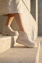Suede Cream High Sole Lace-Up Women's Short Boots Bootie - 2