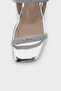 Coral Blunt Toe Stone Double Thick Strap Short Heeled Mirror Fabric Women's Sandals - 2