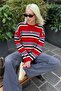 Red Crew Neck Striped Women's Sweater Mg2599 - 3