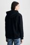 Joyce Black Hooded and Zippered Cotton Appliqued Standard Fit Women's Sweatshirt - 4