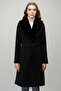 Fur Collar and Snap Closure Coat with Detachable Waist Belt Black 3016 - 4