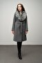 Fur Collar and Snap Closure Waist Belted Coat Gray 3016 - 2