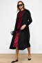 Epaulet Detailed Snap Closure Oversize Moher Coat Black 3147 - 6