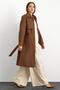 Premium Coat with Shirt Collar and Punto Stitch Detail Tütün 3125 - 4