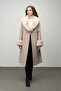 Double-Breasted Medium-Length Coat with Detachable Fur Collar and Sleeves Taş 3043 - 4