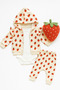 Strawberry Pattern Cream Hooded 3-Piece Bodysuit 3-Piece Newborn Baby Set - 2