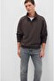 0S10278 Basic Half Zipper Sweatshirt Brown - 3