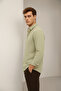 Summer Linen Textured Long Sleeve Green Half Oversize Men's Shirt - 7